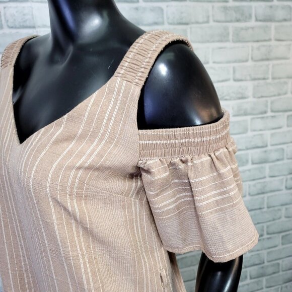 Moon River Womens S Taupe Muslin Cotton Wide Leg Cold Shoulder Jumpsuit‎ NEW - Picture 4 of 11